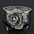 Statement Crystal 'Rose' Hinged Bangle Bracelet In Silver Plating - 18cm Length - view 7