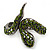 Vintage Burn Silver Olive Glass/Crystal Bead 'Snake' Hinged Bangle - 18cm Length - view 8