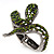 Vintage Burn Silver Olive Glass/Crystal Bead 'Snake' Hinged Bangle - 18cm Length - view 5