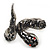 Vintage Burn Silver Black/Dim Grey Glass/Crystal Bead 'Snake' Hinged Bangle - 18cm Length - view 2