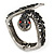 Vintage Burn Silver Black/Dim Grey Glass/Crystal Bead 'Snake' Hinged Bangle - 18cm Length - view 5