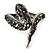 Vintage Burn Silver Black/Dim Grey Glass/Crystal Bead 'Snake' Hinged Bangle - 18cm Length - view 1
