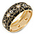 Black Enamel 'Daisy' Hinged Bangle Bracelet In Gold Plating - 19cm Length - view 2
