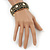 Black Enamel 'Daisy' Hinged Bangle Bracelet In Gold Plating - 19cm Length - view 4