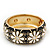 Black/White Enamel 'Daisy' Hinged Bangle Bracelet In Gold Plating - 19cm Length