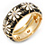 Black/White Enamel 'Daisy' Hinged Bangle Bracelet In Gold Plating - 19cm Length - view 2