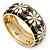 Black/White Enamel 'Daisy' Hinged Bangle Bracelet In Gold Plating - 19cm Length - view 6