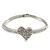 Clear Diamante 'Heart' Bracelet In Rhodium Plating - 17cm Length - view 2