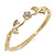 Delicate Gold Plated Crystal Floral Bangle Bracelet - 19cm Length - view 2