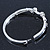 Delicate Rhodium Plated Crystal Floral Bangle Bracelet - 19cm Length - view 6
