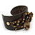 Crystal Coiled Snake Dark Brown Leather Flex Cuff Bracelet - Adjustable - view 6