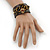 Crystal Coiled Snake Dark Brown Leather Flex Cuff Bracelet - Adjustable - view 4