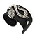Clear Crystal Coiled Snake Black Leather Flex Cuff Bracelet - Adjustable - view 8