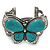 Large Turquoise Stone 'Butterfly' Cuff Bracelet In Silver Plating