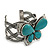 Large Turquoise Stone 'Butterfly' Cuff Bracelet In Silver Plating - view 3