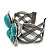 Large Turquoise Stone 'Butterfly' Cuff Bracelet In Silver Plating - view 7