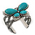 Large Turquoise Stone 'Butterfly' Cuff Bracelet In Silver Plating - view 5