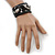 Crystal 'Gecko Lizard' Black Leather Flex Cuff Bracelet - Adjustable - view 3