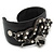 Crystal Coiled Snake Black Leather Flex Cuff Bracelet - Adjustable - view 9