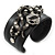 Crystal Coiled Snake Black Leather Flex Cuff Bracelet - Adjustable - view 4