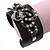 Crystal Coiled Snake Black Leather Flex Cuff Bracelet - Adjustable - view 6