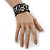 Crystal Coiled Snake Black Leather Flex Cuff Bracelet - Adjustable - view 3