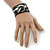 Jet Black/ Clear Swarovski Crystal 'Knot' Black Leather Flex Cuff Bracelet - Adjustable - view 4