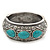 Chunky Burn Silver Effect Turquoise Stone Hammered Hinged Bangle - up to 19cm wrist
