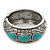 Chunky Burn Silver Effect Turquoise Stone Hammered Hinged Bangle - up to 19cm wrist - view 7