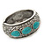 Chunky Burn Silver Effect Turquoise Stone Hammered Hinged Bangle - up to 19cm wrist - view 8