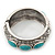 Chunky Burn Silver Effect Turquoise Stone Hammered Hinged Bangle - up to 19cm wrist - view 9