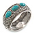 Chunky Burn Silver Effect Turquoise Stone Hammered Hinged Bangle - up to 19cm wrist - view 2