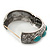 Chunky Burn Silver Effect Turquoise Stone Hammered Hinged Bangle - up to 19cm wrist - view 6