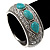 Chunky Burn Silver Effect Turquoise Stone Hammered Hinged Bangle - up to 19cm wrist - view 3