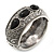 Burn Silver Effect Black Ceramic Stone Hammered Hinged Bangle - up to 19cm wrist - view 2