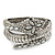 Vintage Inspired Simulated Pearl, Crystal Coiled Snake Hinged Bangle Bracelet In Burn Silver Metal - 19cm Length - view 2