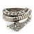 Vintage Inspired Simulated Pearl, Crystal Coiled Snake Hinged Bangle Bracelet In Burn Silver Metal - 19cm Length - view 9