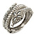 Vintage Inspired Simulated Pearl, Crystal Coiled Snake Hinged Bangle Bracelet In Burn Silver Metal - 19cm Length - view 4