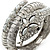 Vintage Inspired Simulated Pearl, Crystal Coiled Snake Hinged Bangle Bracelet In Burn Silver Metal - 19cm Length - view 5
