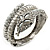 Vintage Inspired Simulated Pearl, Crystal Coiled Snake Hinged Bangle Bracelet In Burn Silver Metal - 19cm Length - view 10