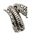 Vintage Inspired Simulated Pearl, Crystal Coiled Snake Hinged Bangle Bracelet In Burn Silver Metal - 19cm Length - view 6