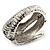 Vintage Inspired Simulated Pearl, Crystal Coiled Snake Hinged Bangle Bracelet In Burn Silver Metal - 19cm Length - view 7