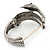Vintage Inspired Simulated Pearl, Crystal Coiled Snake Hinged Bangle Bracelet In Burn Silver Metal - 19cm Length - view 8