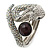 Vintage Inspired AB/ Clear Swarovski Crystal Cobra Snake Hinged Bangle Bracelet In Burn Silver Metal - 18cm Length - view 8