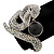Vintage Inspired AB/ Clear Swarovski Crystal Cobra Snake Hinged Bangle Bracelet In Burn Silver Metal - 18cm Length - view 3