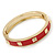Red Enamel Square Pyramid Stud Hinged Bangle Bracelet In Gold Plating - 19cm Length - view 6