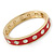 Red Enamel Crystal Hinged Bangle Bracelet In Gold Plating - 19cm Length - view 6