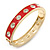 Red Enamel Crystal Hinged Bangle Bracelet In Gold Plating - 19cm Length