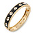 Black Enamel Crystal Hinged Bangle Bracelet In Gold Plating - 19cm Length