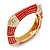 Statement Square Red Enamel Crystal Hinged Bangle Bracelet In Gold Plating - 17cm Length - view 7